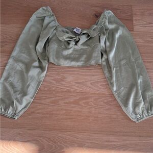 Princess Polly sage green puff long sleeve crop top